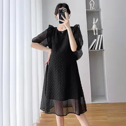 Klänning 8673# Summer Korean Fashion Maternity Dress Chic Ins Quality Light Clothes for Pregnant Women Ruffle Elegant Pregnancy Clothing