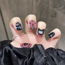 False Nails 24pcs/set Cartoon素敵なフレンチショートフェイクデタッチ可能なウェアラブルプレスフルアーティフィカルを接着剤の基本ツール