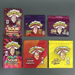 Medicated WarHeads Edibles Packaging Bags 400mg Sour Chewy Cubes Candy Resealable empty Mylar bag 500mg WowHeads Jelly Beans 600mg Sour Smell proof package baggies