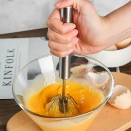 1PC Egg Beater Hand Pressure Semi-automatic Egg Beater Stainless Steel  Kitchen Accessories Tools Self Turning Cream Utensils Whisk Manual Mixer  Size: S/M/L