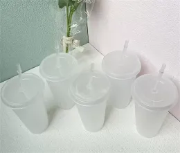 Copo transparente de plástico transparente de 24 onças para verão reutilizável para beber frio caneca de suco de café com tampa e canudo FY5305 0626