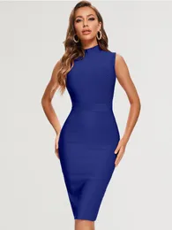 블렌드 Beaukey Sexy Blue HL Bandage Dress 2023 For Women Turtleneck Sleeveless Green Split Maxi XL Party Club Celebrity Bodycon rendido