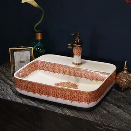 Vanità da bagno di lusso in stile europeo cinese Jingdezhen Art Counter Top lavabo in ceramica rettangolare buona quantità Eeowp