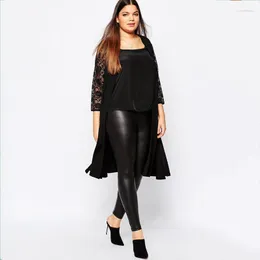 Oberbekleidung Damen Plus Size Mäntel Spitzenärmel Duster Mantel Frauen Solid Black Lange Lose Frühling Herbst Vorne Offen Elegante Mode