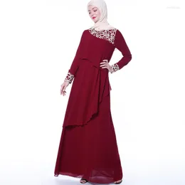 Ethnische Kleidung Muslimah Jubah Abaya Langarm Plissee Kleid Dubai Türkei Chiffon Kaftan Spitze Nähte Elegant Europäisch