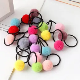 Hair Accessories 10PCS/SET Children's Small Fur Ball Ring Cute Rope Candy Color Korean Version Baby Head Rubber