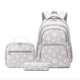 Backpacks 3 PcsSet School Bag for Girls Children Backpack Schoolbags Teenage Lunchbox School Child With Pencil Case Kids Black 230626