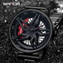 Watches Rotating Dial Waterproof Sanda Car Wheel Watch Men Quartz Sport Steel Clock Creative Rim Hub Wheel Wristwatch Relogio Masculine
