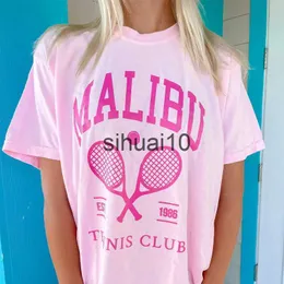 T-Shirt Femme Calelinka American Malibu Tennis Club Femmes Y2K Rose T-shirts Pour Femme À Manches Courtes En Vrac Coton Été Casual Impression Tees J230627