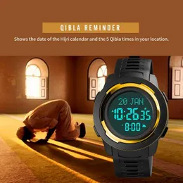 Watches Skmei Mens Watches Muslim Watch Qibla Time Reminder Nmane Display Qibla Compass City Selection Clock Men Sports Digital Wach