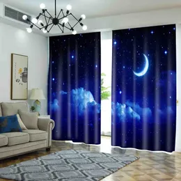 Curtain Night Moon Curtains for Living Room Starry Sky Blackout Window Door Curtain for Bedroom Boho Decor Left and Right Biparting Open 230626