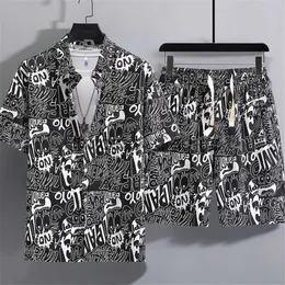 Мужские спортивные костюмы хип-хоп граффити костюмы мужские летние пляжные рубашки шорты плюс размер 10XL 12XL гавайские костюмы мужские комплекты уличной одежды большой размер 12XL 10XL x0627