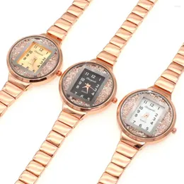 Wristwatches High Quality Drop Women Ladies Rose Gold Silver Office Lady Quartz Watches Hand Diamond Fashion Girlfriend Gifts Clock