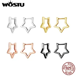 Hoop Huggie Wostu 925 Sterling Silver Proste gwiazdy kolczyki dla kobiet czarne złoto Oświadczenie Geometryczne puste klamra do uszu Party 230627