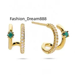 Gemnel new products 2023 18k gold plated silver custom malachite stone double hoop earring