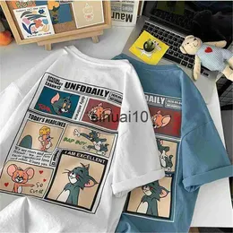 T-Shirt da donna Divertente Cartoon Print T Shirt Streetwear Summer Women Harajuku Bianco Cute Couple Tops Tee Nero Hip Hop Gothic Cool Tshirt Girls J230627