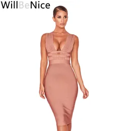 Dresses Willbenice Women Hollow Cut Out Bandage Dress 2019 New Sexy Deep Vneck Sleeveless Bodycon Club White Evening Party Dress