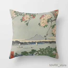 Cuscini di seduta Fiori di ciliegio su Spring River Ukiyo Art Fodera per cuscino Decorativo Federa per cuscino Sedile Decorazioni per la casa Tiro R230627