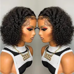 Safir Kıvırcık İnsan Saç Peruk Siyah Kadınlar Için Bob 13X4 Frontal Dantel Peruk Remy Brezilyalı T Parçası