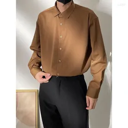 Mäns casual skjortor herr våren senior kaffe färg solid långärmad mens koreansk version lös chiffong siden skjorta män modeblus