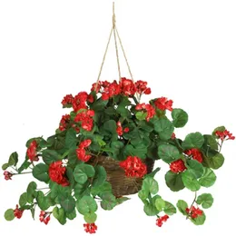 Faux Floral Greenery BOUSSAC 24" Geranium Hanging Basket Artificial Plant Green Decorative Home Decoration Accessories Artificial Flowers 230627