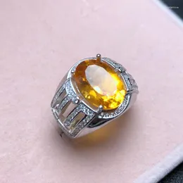 Cluster Rings In-kind Po Beautiful Color Men's Ring 925 Silver Brazilian Natural Citrine Classic Atmosphere