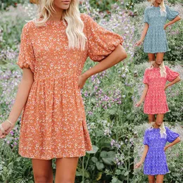 Casual Dresses For Women 2023 Summer Dress Mini Bohemian Fashion Small Floral Lantern Short Sleeve Loose JWY2201