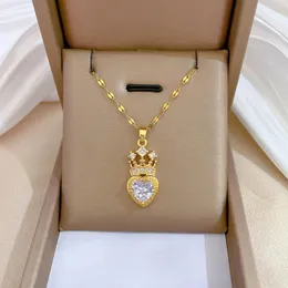 Anhänger Halsketten Edelstahl Gold Farbe Zirkon Herz Krone Kette Halskette Für Frauen Party Mode Schmuck Geschenk