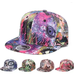 Ball Caps 2023 Graffiti Printing Baseball Cap Men Bones Snapback Hat Women Flat Visor Hip Hop Streetwear Sun Hats Losowy wzór