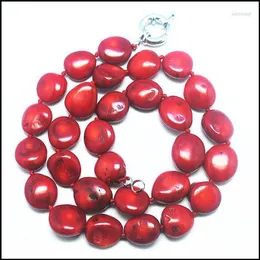 Gargantilha 1PC Fashion Natural Red Sea Coral Irregular Beads Colar Chains Semi Precious Stone Jewelry 17.5 Polegada de Comprimento Feito à Mão Com Nó