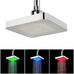 Bathroom Shower Heads Rainfall Top Spray Square Fixed Showerhead Colors Gradual Changing No Batteries LED Shower Head colors Temperature Sensor R230627