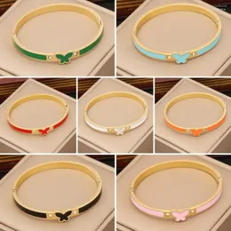 Bracelet De Luxe Coloré Papillon Émail Bracelets Bracelets Pour Femmes Cadeau De Fête De Mode Original En Acier Inoxydable Bijoux