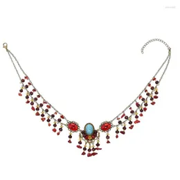 Choker Ethnic Women Turkish Stones Tassel Turquoise Pendant Chain Necklaces Bohemian Gypsy Feminina