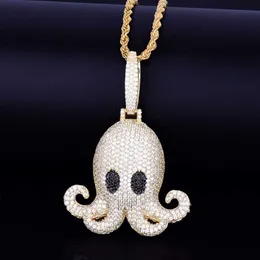 عقد بقلادة على شكل حيوان Pctopus مجوهرات بلينغ مكعب من الزركون للرجال 230621