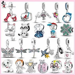 Do Pandora Charm 925 Srebrne koraliki Charms Butterfly Dragonfly Dangle Heart Charm Set wisiorek DIY