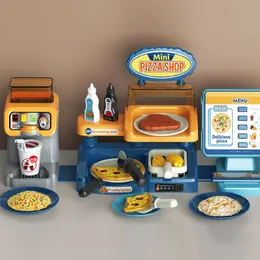 Kitchens Play Food Kids Pizza Shop Kitchen Set Juice Drink Machines Toy Kitchen Toys Playset Pretend Play Shopping Cash Register Toys For Children 230626