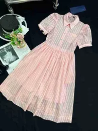 Basic & Casual Dresses designer Summer New Girl Style Sweet and Cute Vertical Stripe Printed Letter Bubble Short Sleeve Dress 4UK1