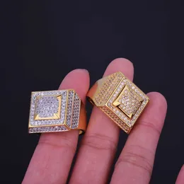 Cluster Rings Bubble Letter Mens Gold Color Real Copper Material Iced Out Hip Hop Fashion Jewelry Taglia 7-12 230620