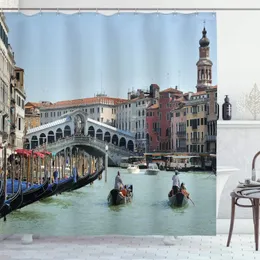 Tende Italia Tenda da doccia Famoso paesaggio di Venezia Gondole e architettura Europa Turismo Canale Foto Panno Tessuto Arredamento bagno