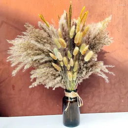 Flores decorativas Pompas Grama Cauda Reed Neutro Boho Decoração para casa Sala de estar Quarto Mesa Arranjo de casamento Casa de fazenda Chá de bebê