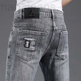 Men's Jeans designer 8A Top Original B urberry Shorts and pants online shop Spring New Cotton Korean Version Slim Fit Brand Smoky Grey Embroidery