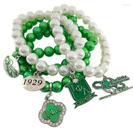 Strand Hand Made 2023 Selling Elastic White Green Greek Letter Charms Bracelet Set Lady Jewelry