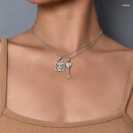 Pendant Necklaces 2 Pcs/Set Women Fashion Crystal Key Lock Necklace For Lovers Simple Clavicle Chain Party Jewlery Gifts