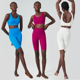 Aktive Sets Frauen Kurze Sportswear Sommer Einfarbig Zwei Stücke Fitness Yoga Set Super Stretch Gym Lauf Anzug Weibliche Workout kleidung