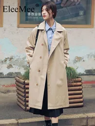 Blandar Eleemee Classic Trench Coat for Women Turndown Collar Long Solid Color Fashion Ol Chic Belt Slim Fashion Windbreaker Free Size