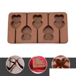 Baking Moulds 3D Double Heart Lollipop Chocolate Sile Biscuits Mold Dessert Diy Cake Decorating Tool Jelly Home Kitchen Tools Drop D Dhct4
