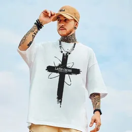 T-shirty męskie śmieszne projektowanie z nadrukiem łacińskiego krzyżowego dla mężczyzn Summer Hip Hop krótkie topy Y2K Streetwear Owwony koszulki koszulki 230627