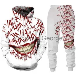 Herrspårsfall Roliga Halloween -clown 3D -tryckta hoodies Pants Suit Hip Hop Menwomen Personlighet Streetwear Clothing Horror Movie Tracksuit Set X0627