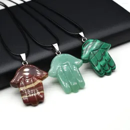 Pendant Necklaces Natural Stone Palm Necklace Charms Turquoises Tiger Eye Stones For Women Making DIY Accessories 32x43mm