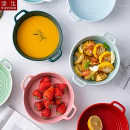 Bowls Nordic Under-glazing Colorful Porcelain Baking Bowl Handle Ceramics Noodel Pasta Dinner Tableware Dessert Plate Dish